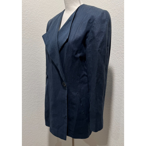 Vintage Womens Linen Blazer MARIMEKKO Sz 6 Made in Finland Navy Blue Jacket - Picture 2 of 11
